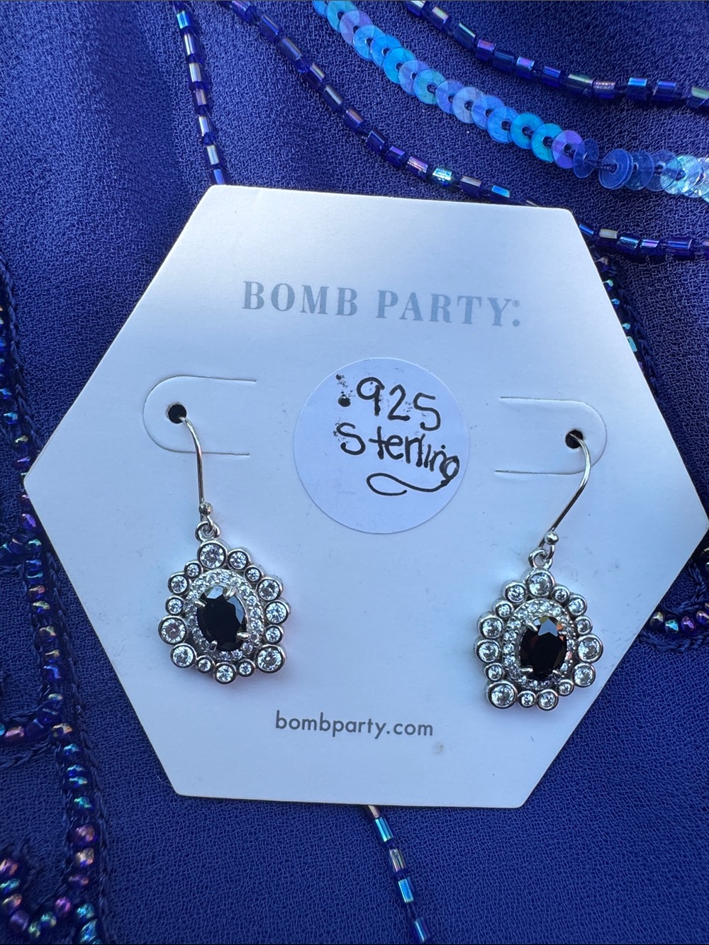 Sterling Silver Black Onyx Cubic Zirconia Earrings